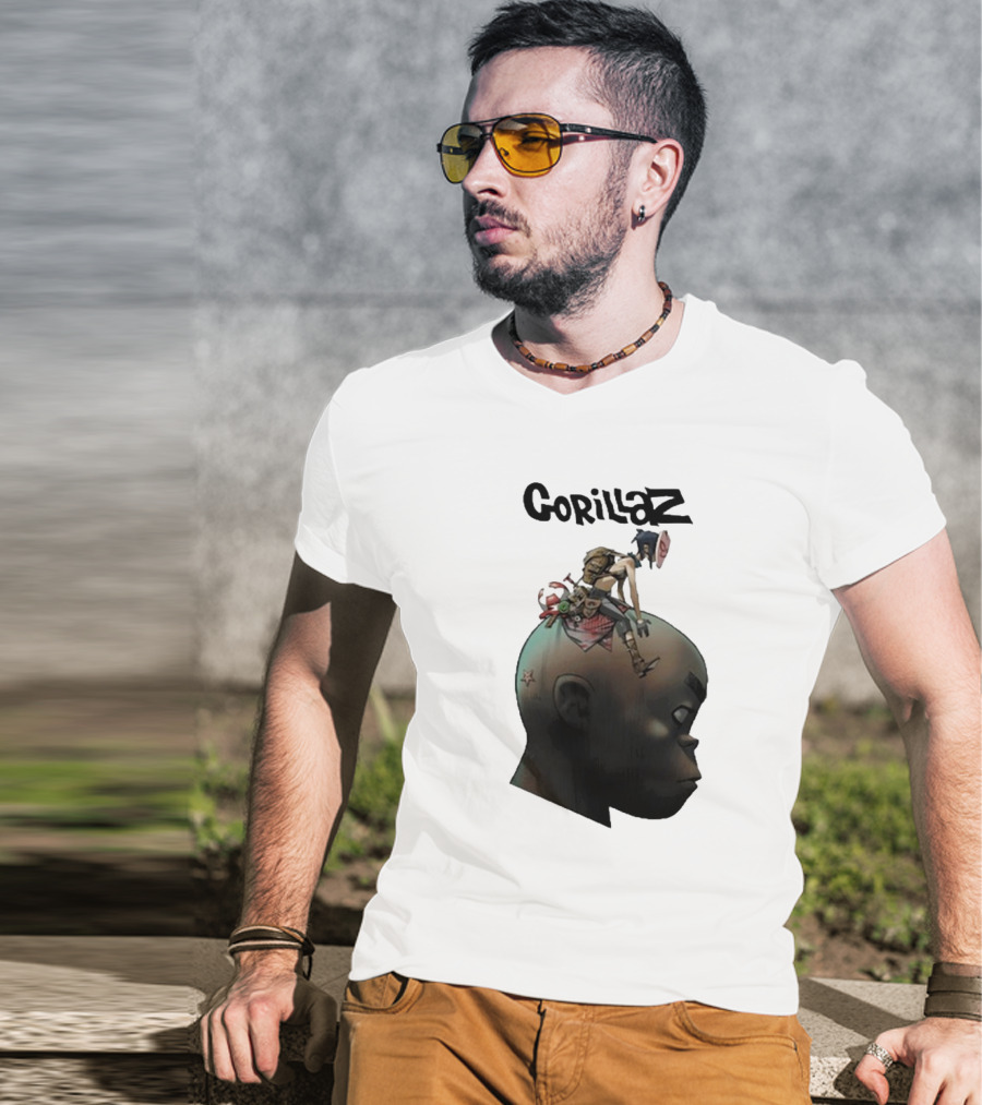 Gorillaz Character Sitting On Head Star Symbol T-Shirt