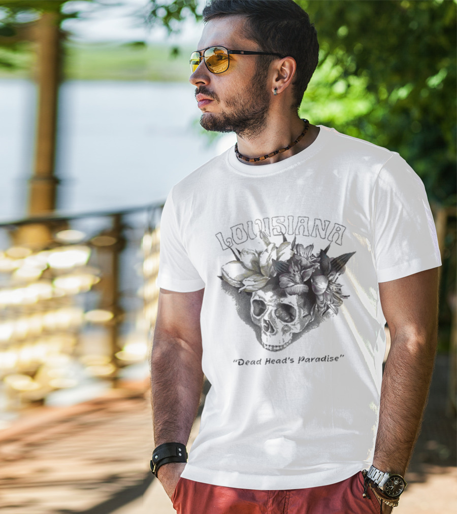 Grateful Dead Skull With Louisiana Dead Head's Paradise Floral Elements T-Shirt