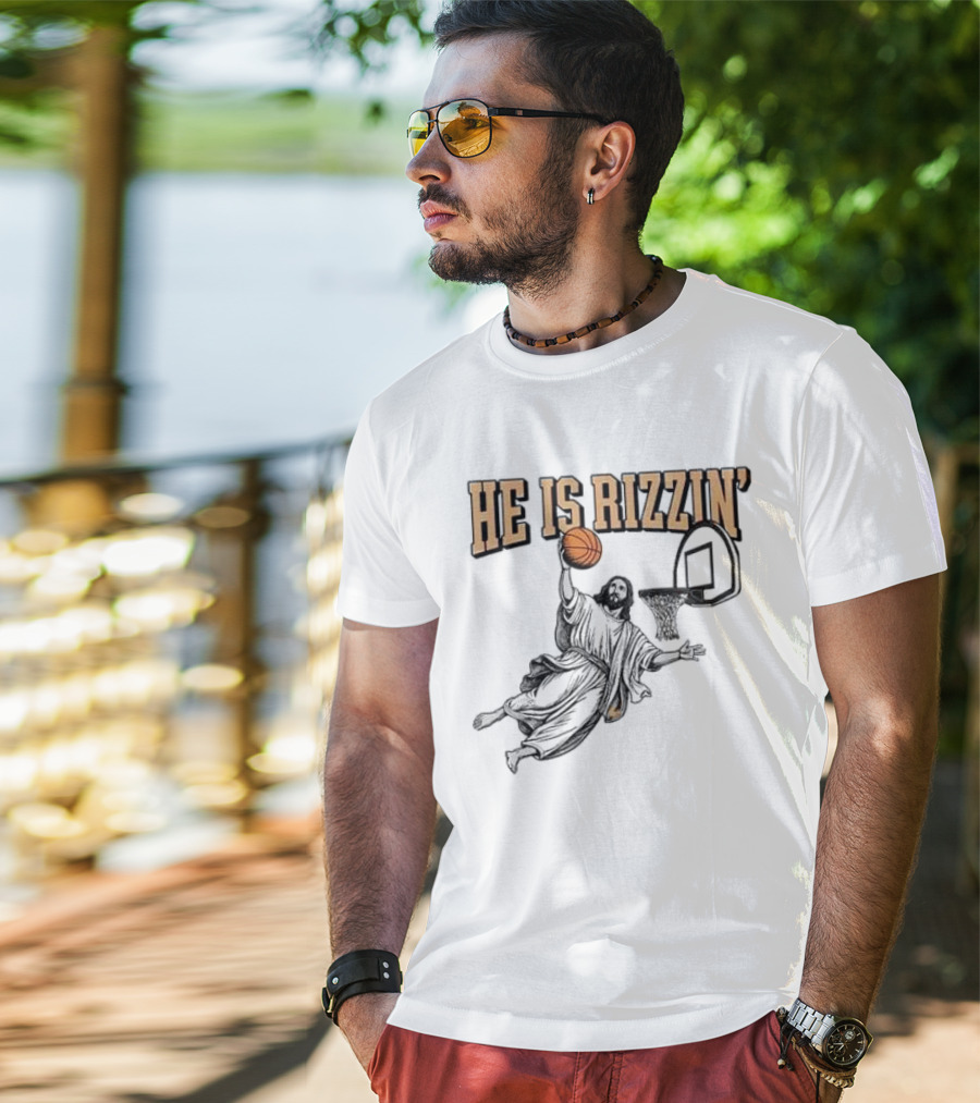 He Is Rizzin Jesus Dunk Basketball Retro Vintage Style T-Shirt