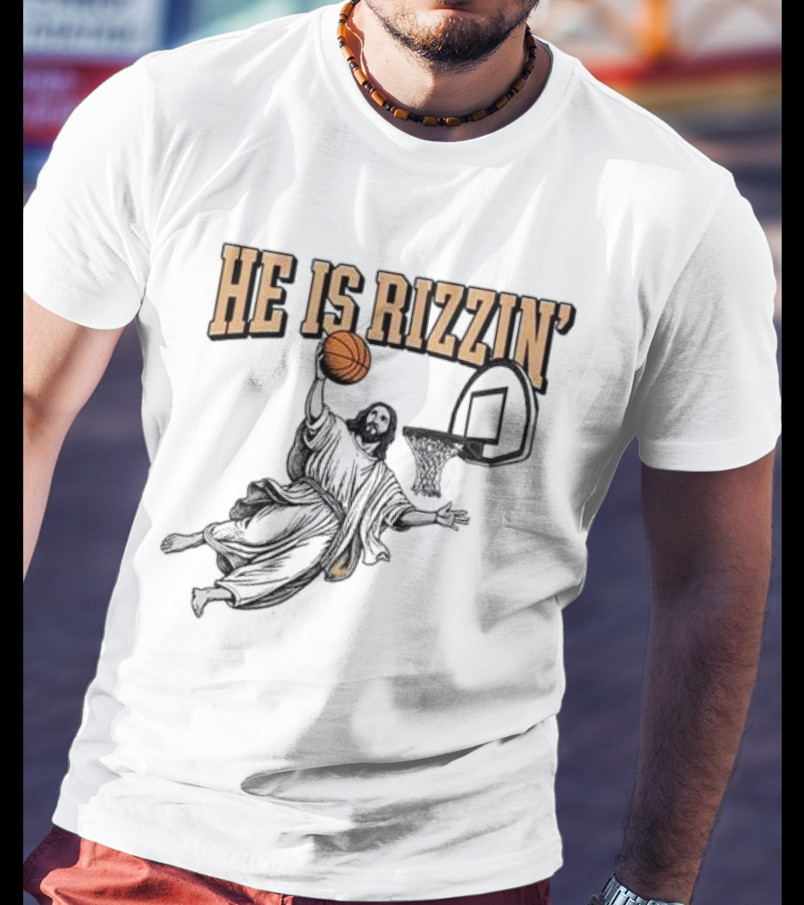 He Is Rizzin Jesus Dunk Basketball Retro Vintage Style T-Shirt