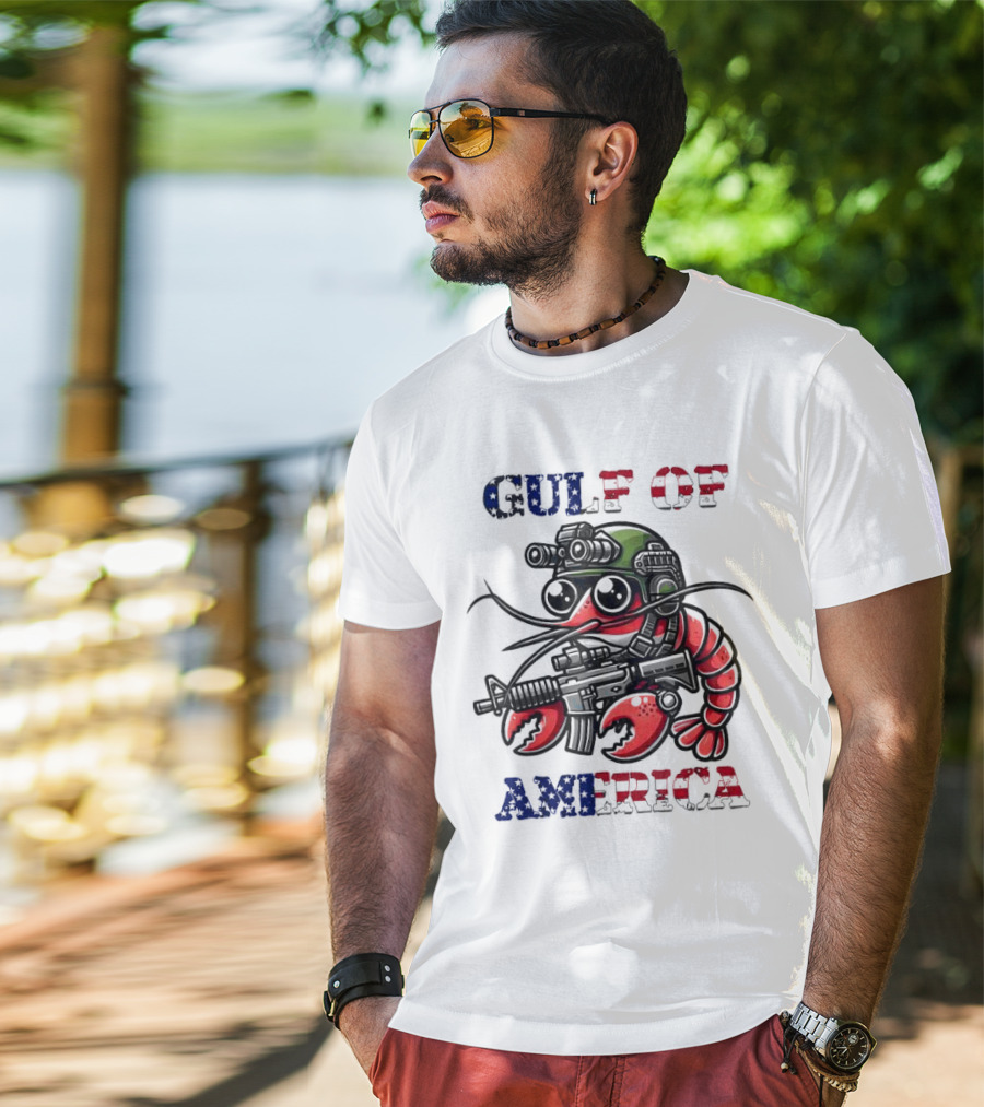 Gulf Of America Tactical Shrimp Patriotic Military Camouflage T-Shirt