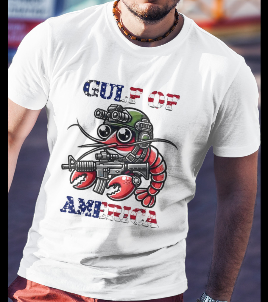 Gulf Of America Tactical Shrimp Patriotic Military Camouflage T-Shirt