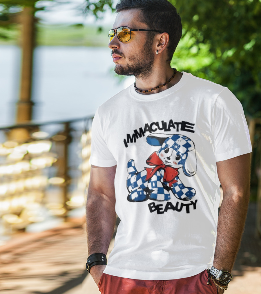 Henry Johnson Immaculate Beauty Blue Checkered Puppy Red Bow T-Shirt