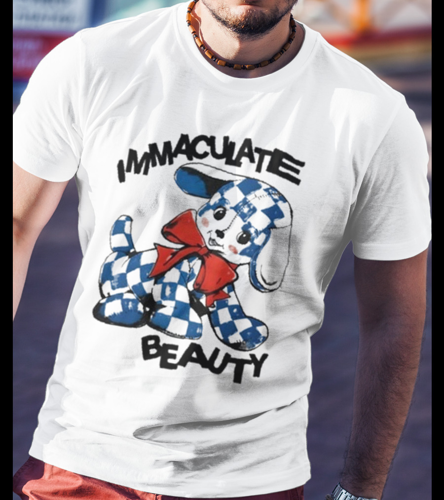 Henry Johnson Immaculate Beauty Blue Checkered Puppy Red Bow T-Shirt