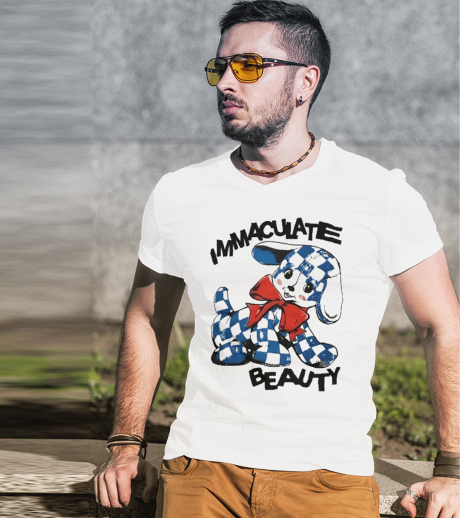 Henry Johnson Immaculate Beauty Blue Checkered Puppy Red Bow T-Shirt