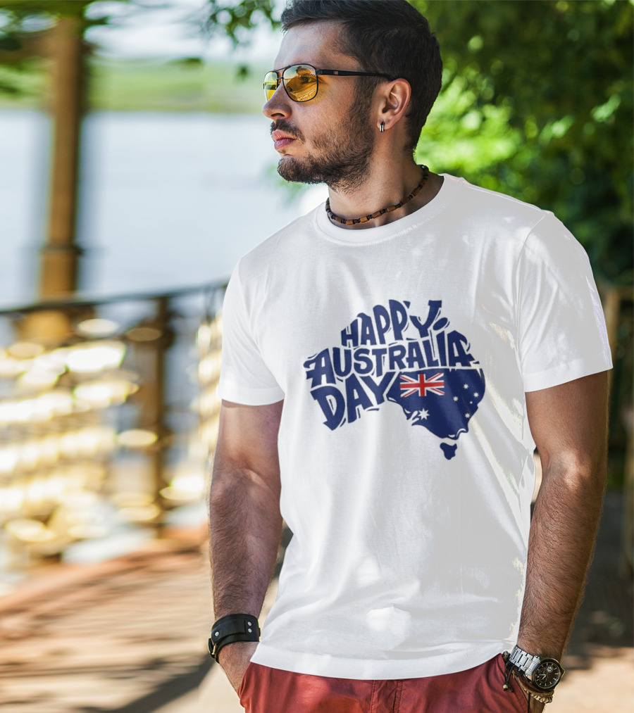 Happy Australia Day Map With Flag Inside Text T-Shirt