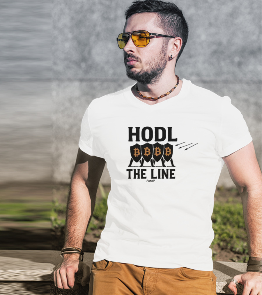 Hodl The Line Bitcoin Warrior Cryptocurrency Enthusiast BBB Pattern T-Shirt