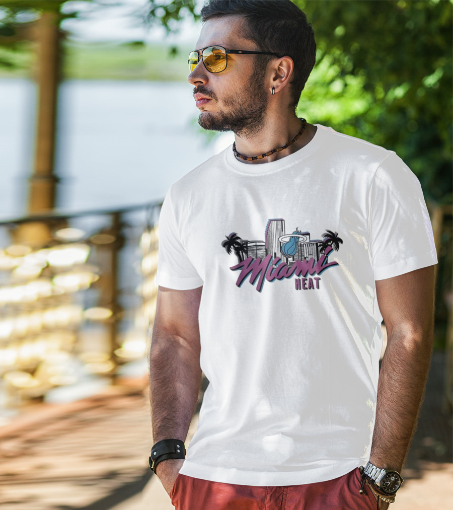 Homage Miami Heat NBA Vice Skyline Retro Style T-Shirt