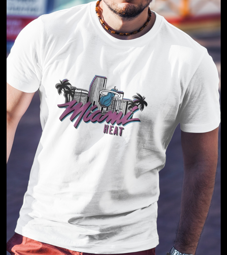 Homage Miami Heat NBA Vice Skyline Retro Style T-Shirt