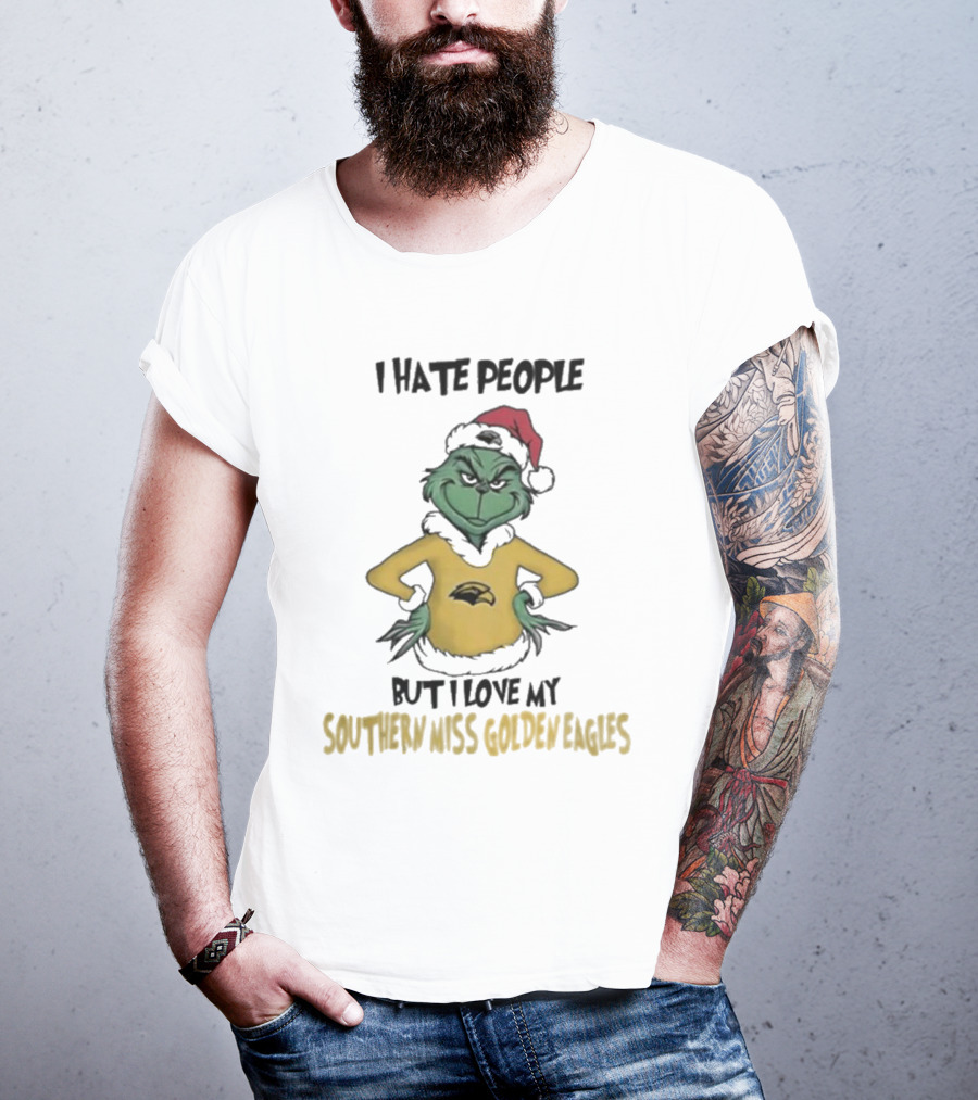 I Hate People But I Love My Southern Miss Golden Eagles Grinch Holiday Style T-Shirt