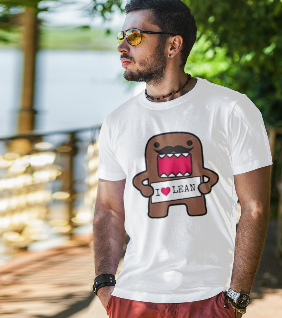 I Love Lean Domo Heart Mustache Cartoon Character T-Shirt