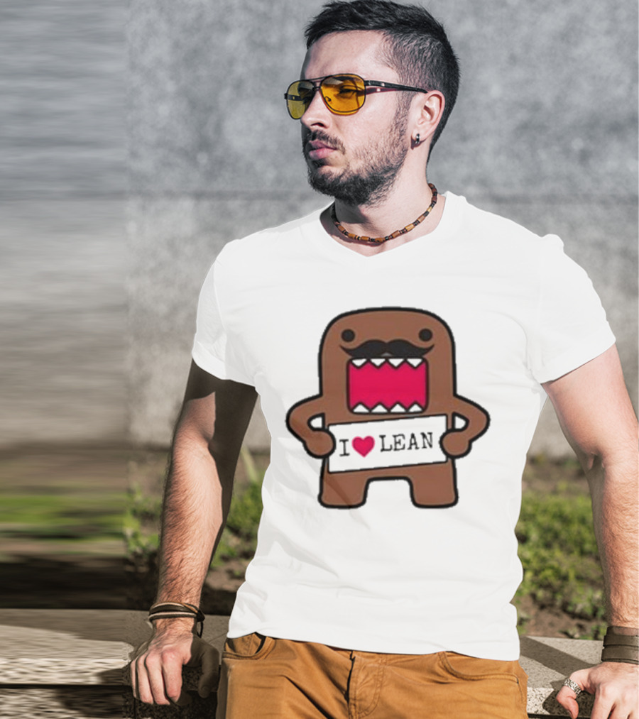 I Love Lean Domo Heart Mustache Cartoon Character T-Shirt