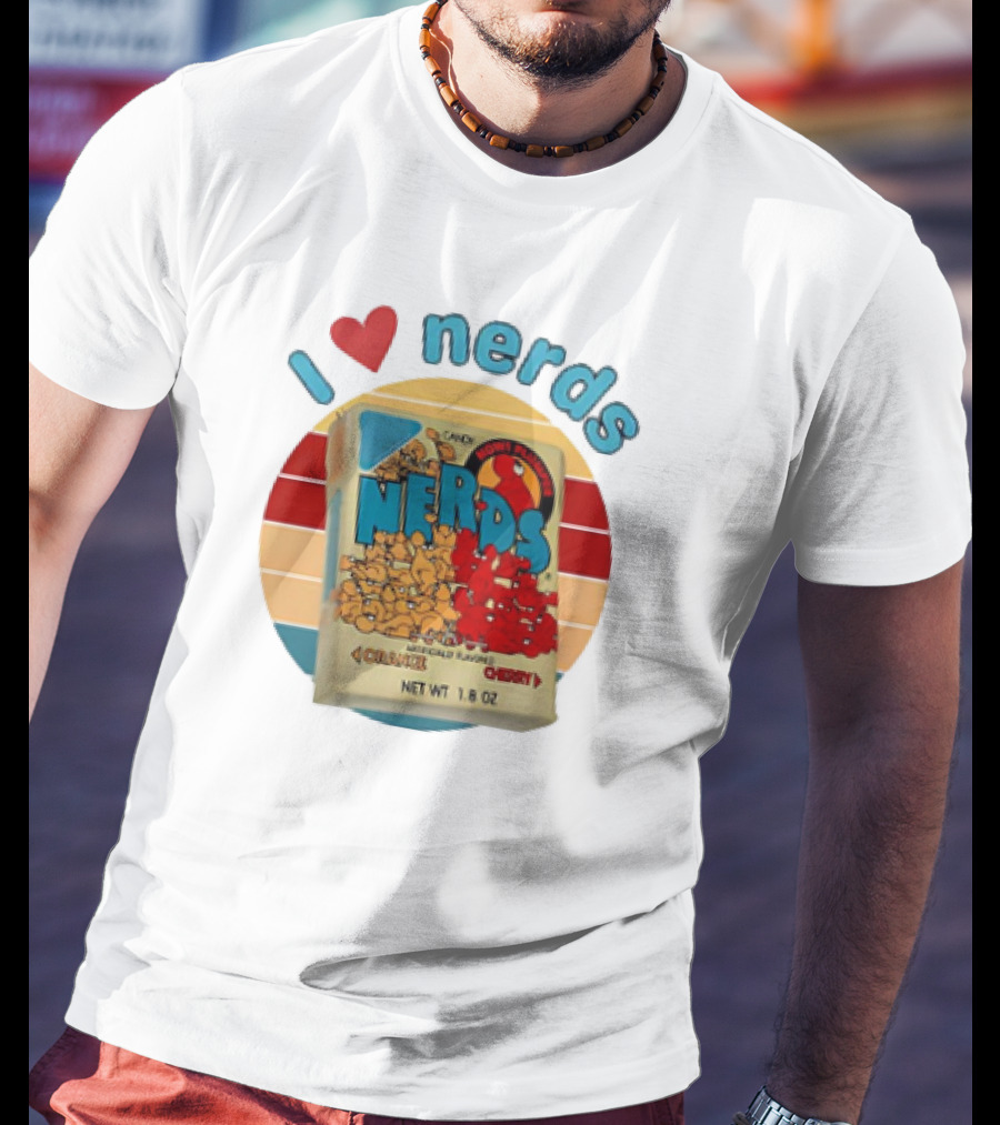 I Love Nerds Candy Box Cherry Orange Vintage Retro Style T-Shirt