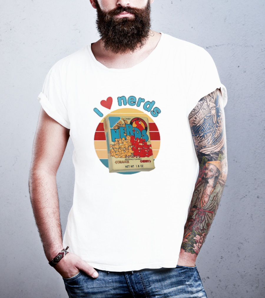 I Love Nerds Candy Box Cherry Orange Vintage Retro Style T-Shirt