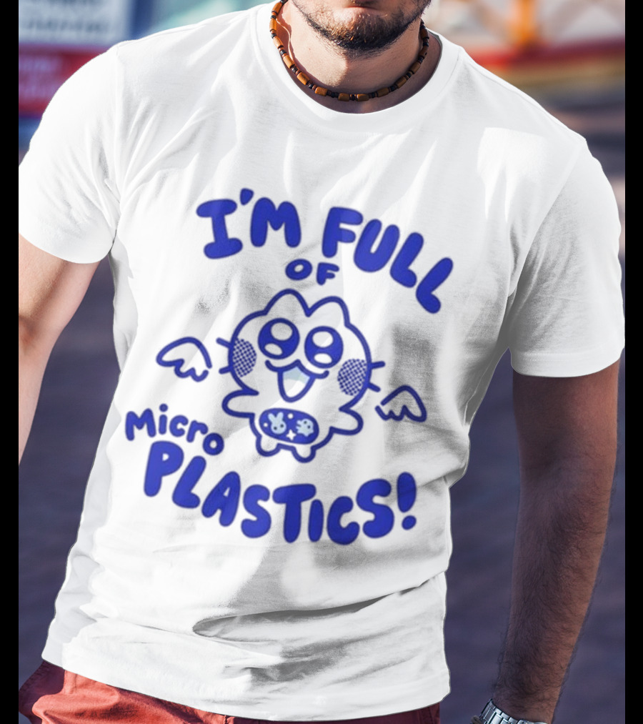 I'm Full Of Microplastics Funny Cartoon Character With Blue Outline T-Shirt