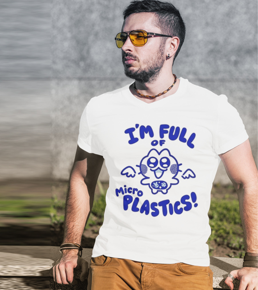 I'm Full Of Microplastics Funny Cartoon Character With Blue Outline T-Shirt