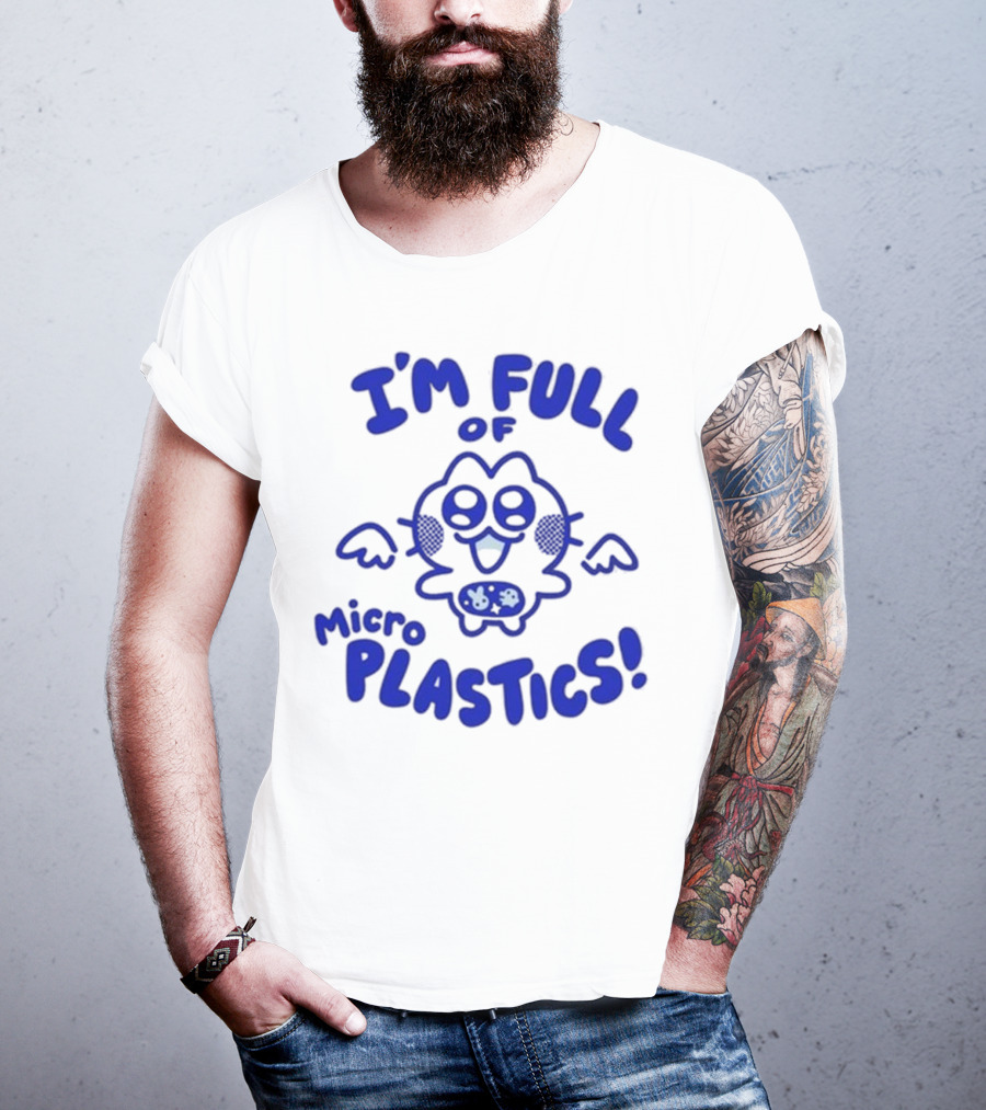 I'm Full Of Microplastics Funny Cartoon Character With Blue Outline T-Shirt