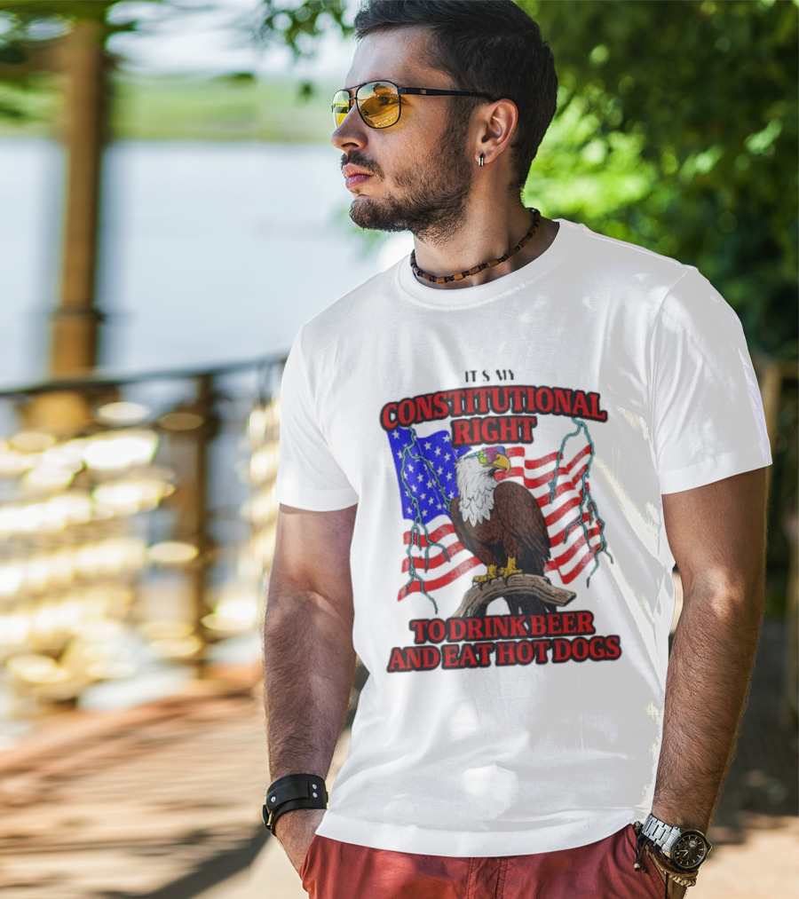 Constitutional Right Bald Eagle American Flag Drink Beer Eat Hot Dogs T-Shirt
