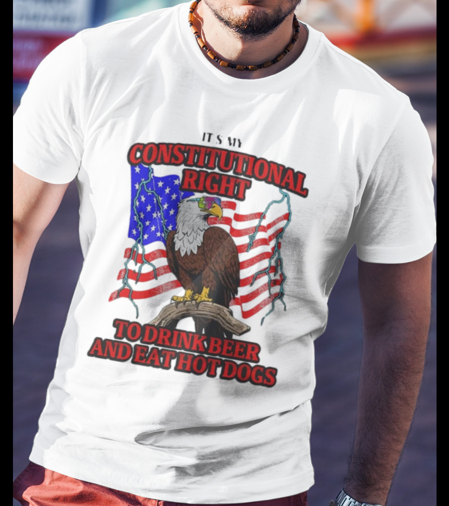 Constitutional Right Bald Eagle American Flag Drink Beer Eat Hot Dogs T-Shirt