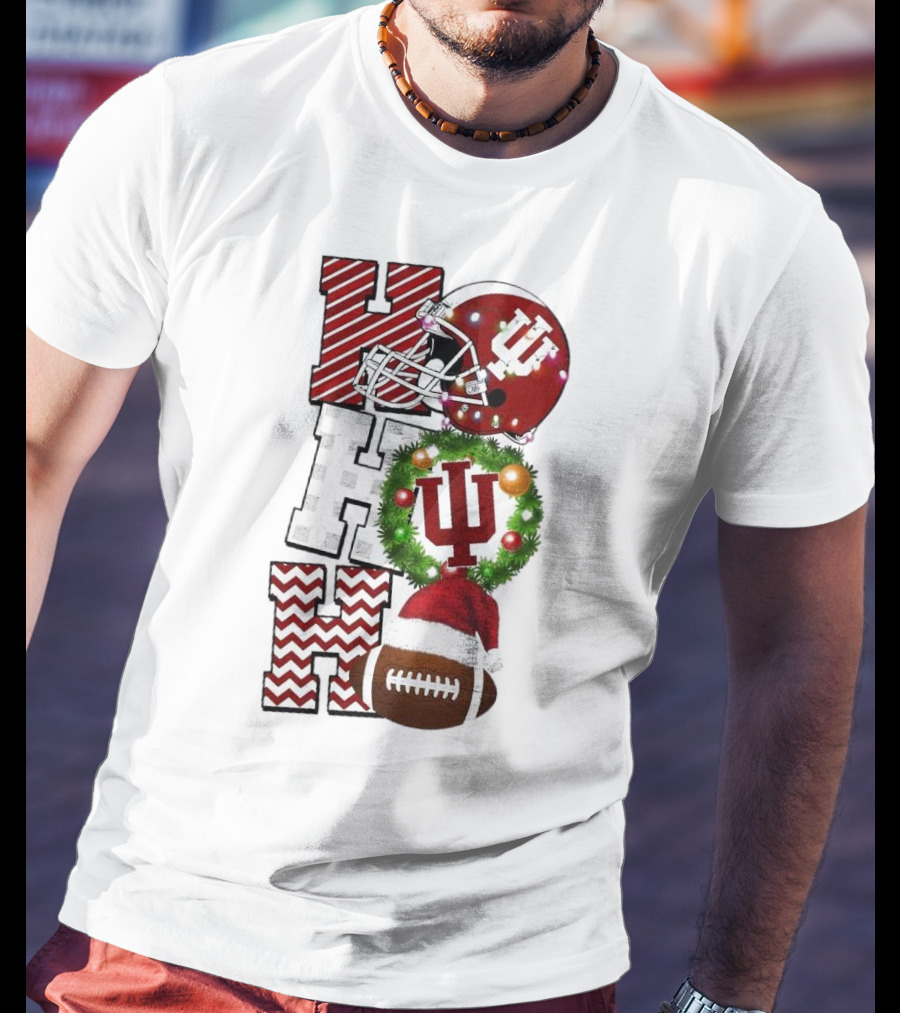 Indiana Hoosiers Football Christmas Game Day Ho Ho Ho Holiday Cheer T-Shirt