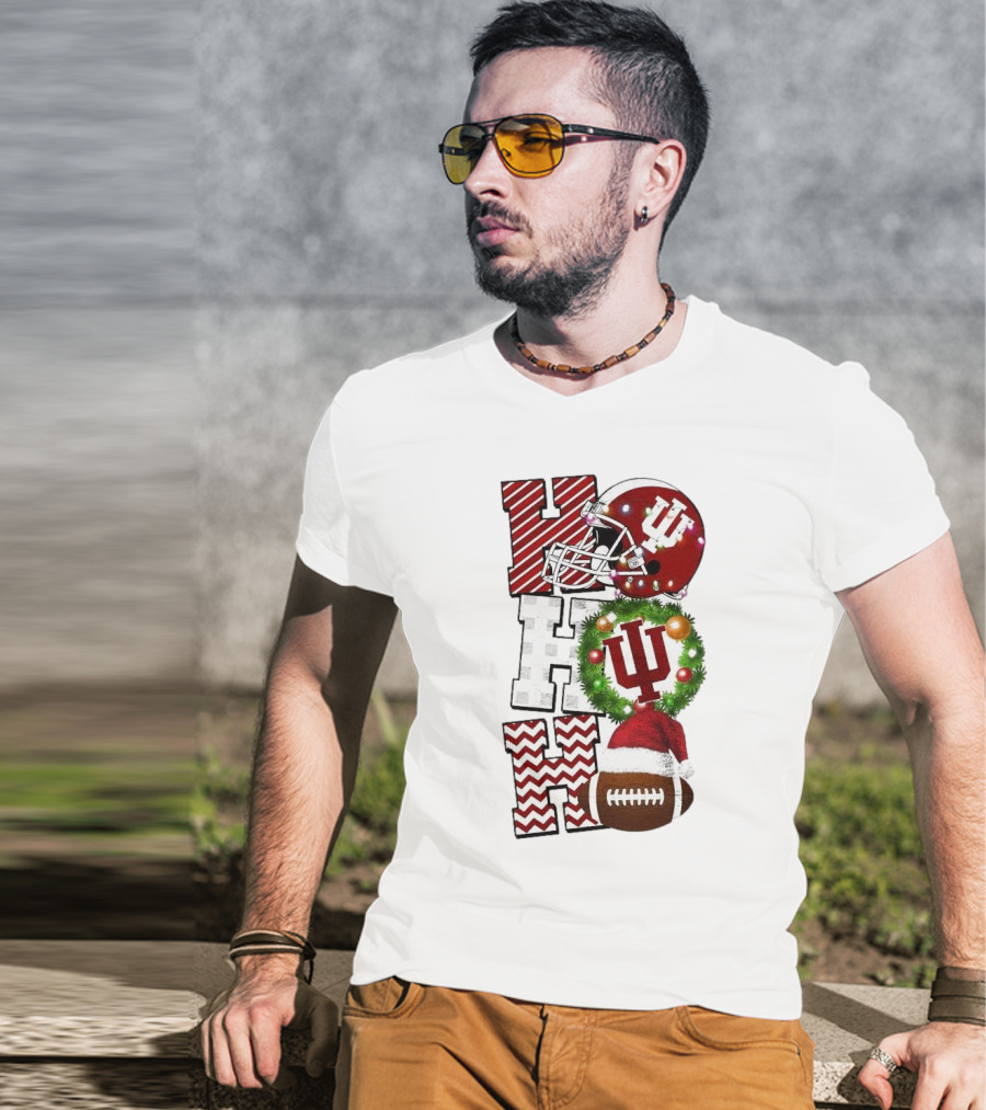 Indiana Hoosiers Football Christmas Game Day Ho Ho Ho Holiday Cheer T-Shirt