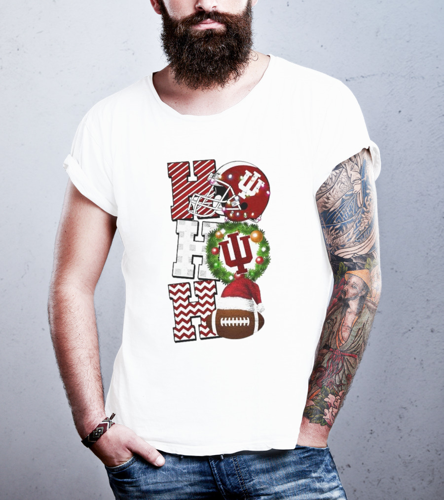Indiana Hoosiers Football Christmas Game Day Ho Ho Ho Holiday Cheer T-Shirt