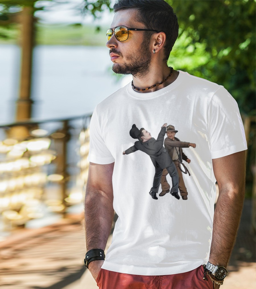 Indiana Jones Punching Elon Musk Salute Scene T-Shirt
