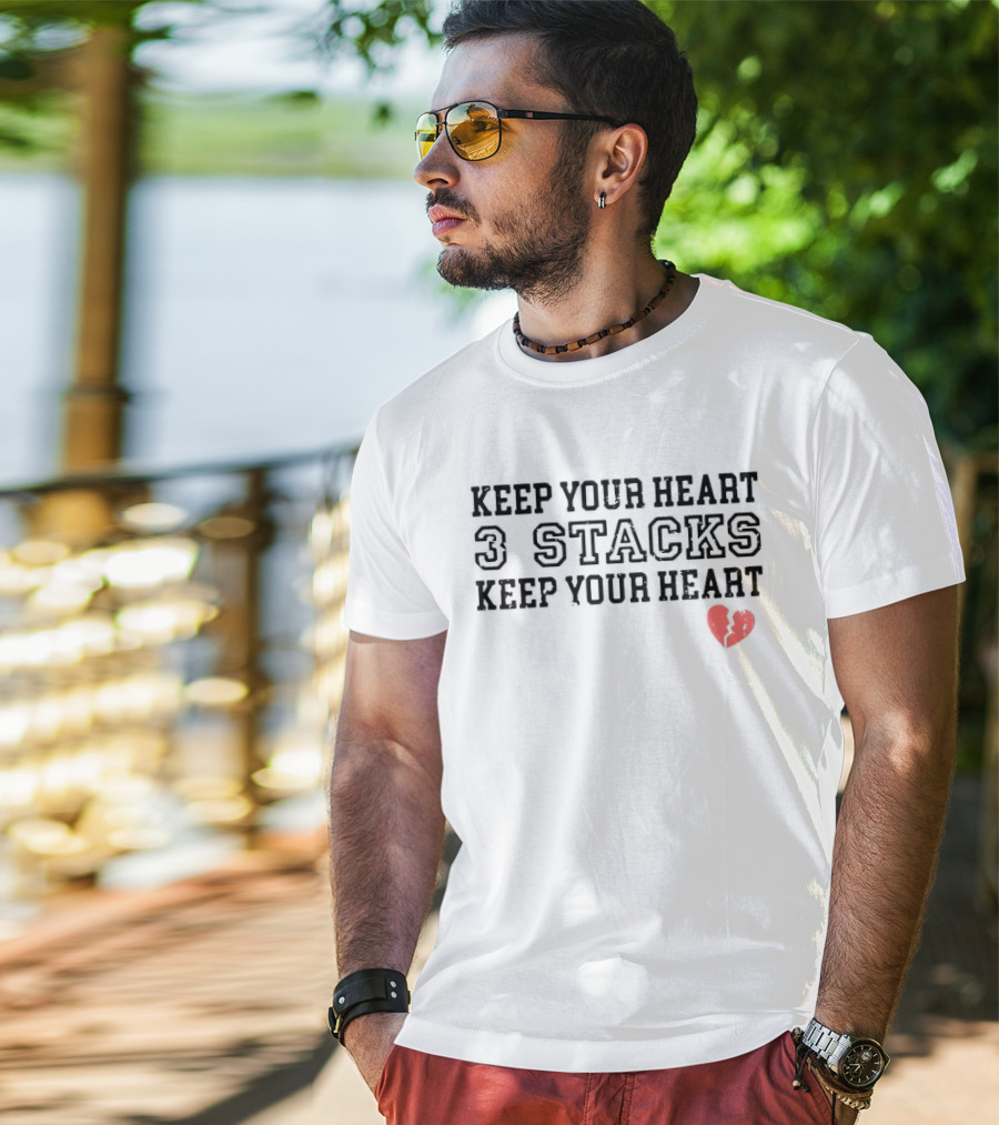 Keep Your Heart 3 Stacks Red Heart Illustration T-Shirt
