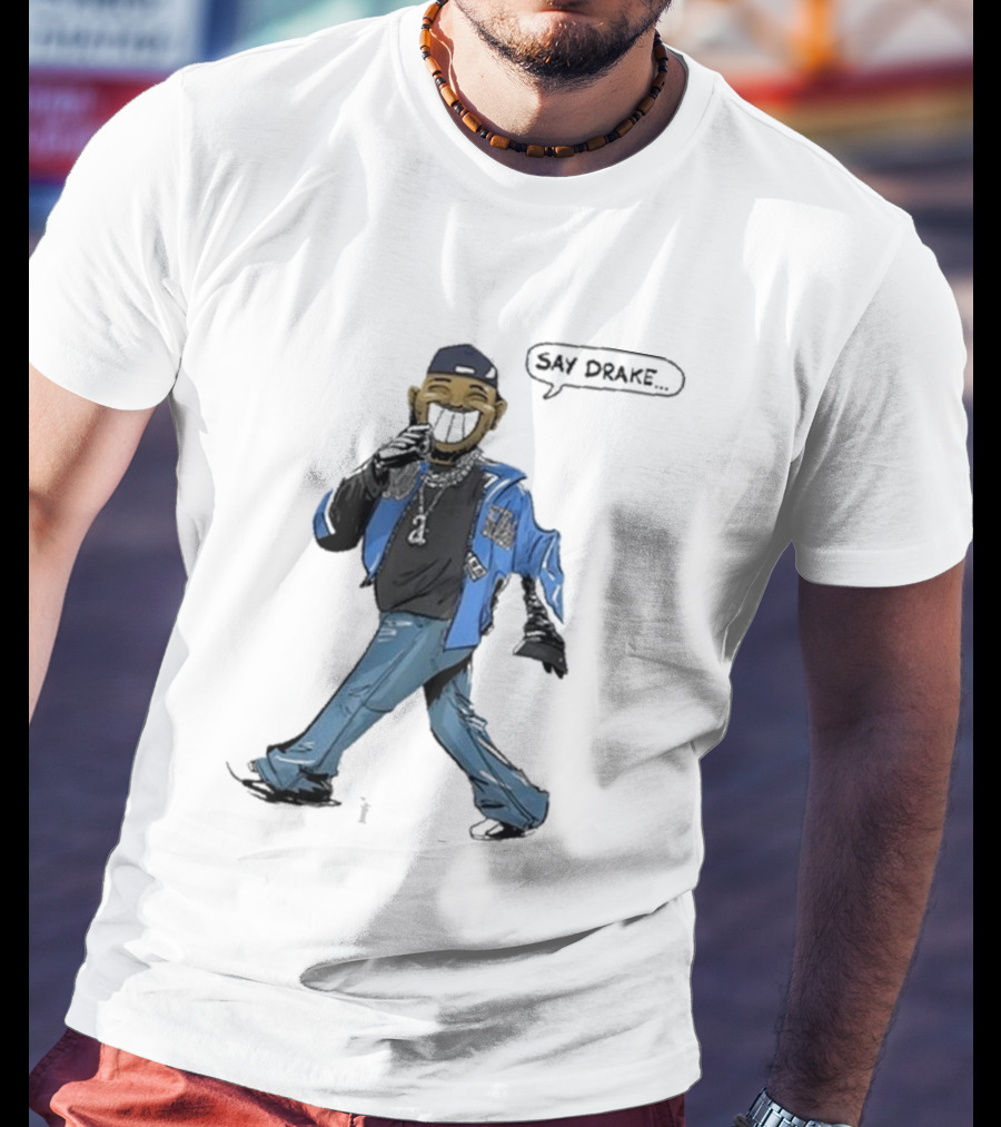 Kendrick Lamar Walking Cartoon With Baseball Cap And Blue Jacket T-Shirt