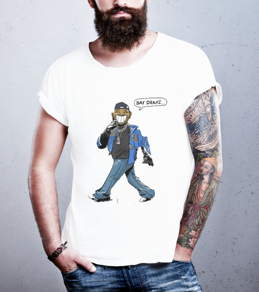 Kendrick Lamar Walking Cartoon With Baseball Cap And Blue Jacket T-Shirt
