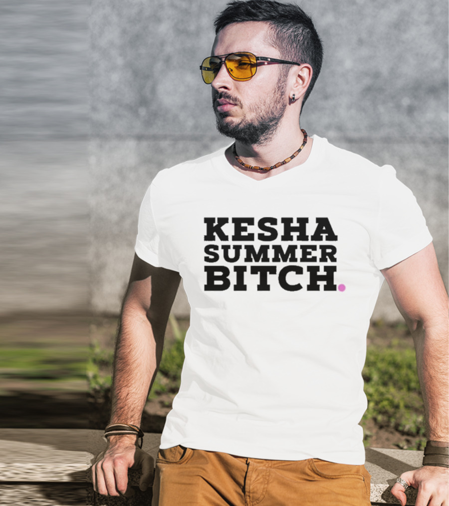 Kesha Records Rainbow Summer Bitch Rainbow Leopard Print Lips T-Shirt