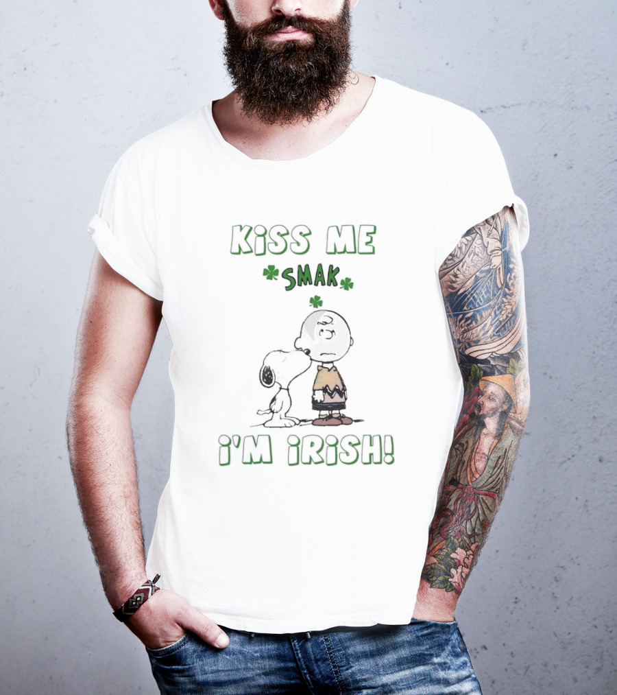 Kiss Me Smak I'm Irish With Iconic Cartoon Characters And Shamrocks T-Shirt
