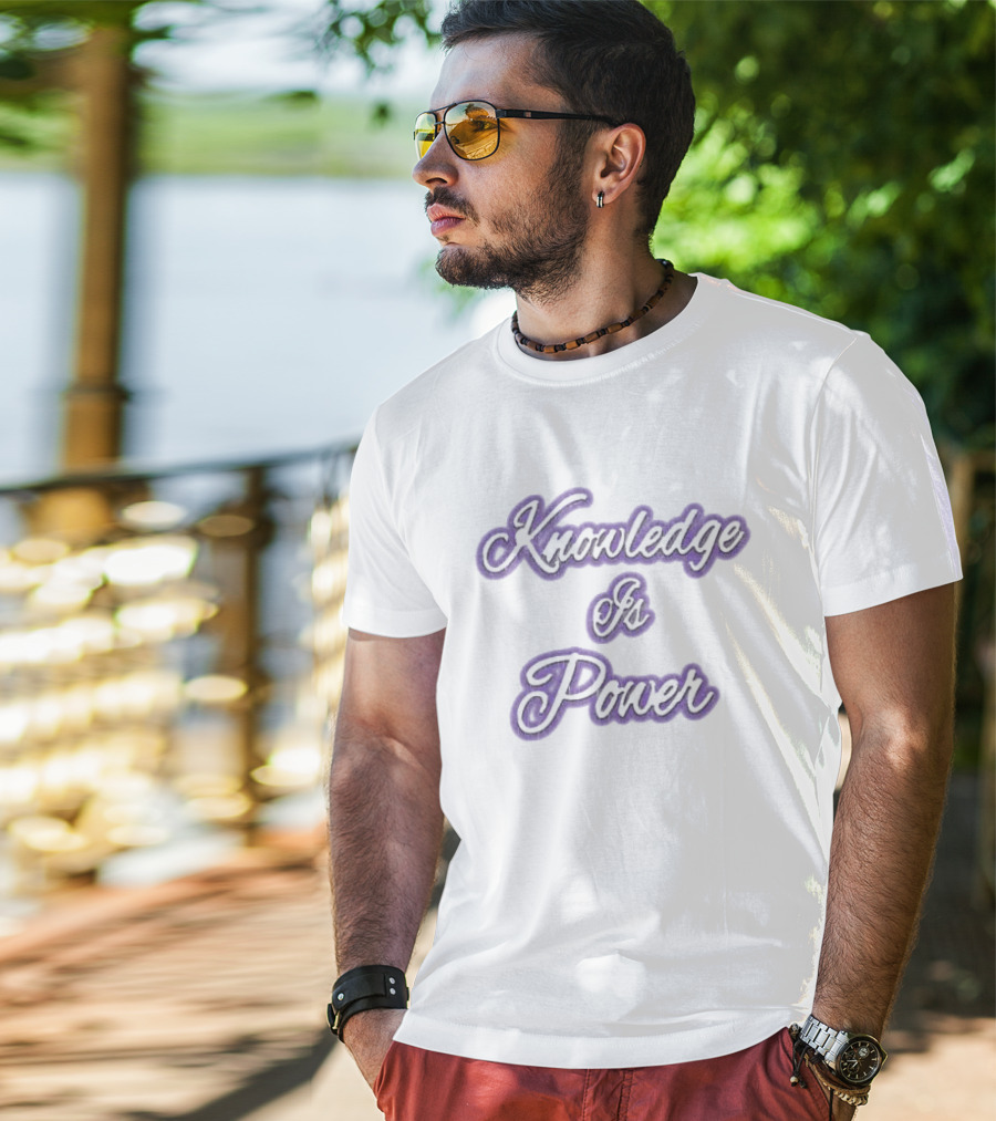 Knowledge Is Power Vintage Ringer Purple Script Fashion T-Shirt