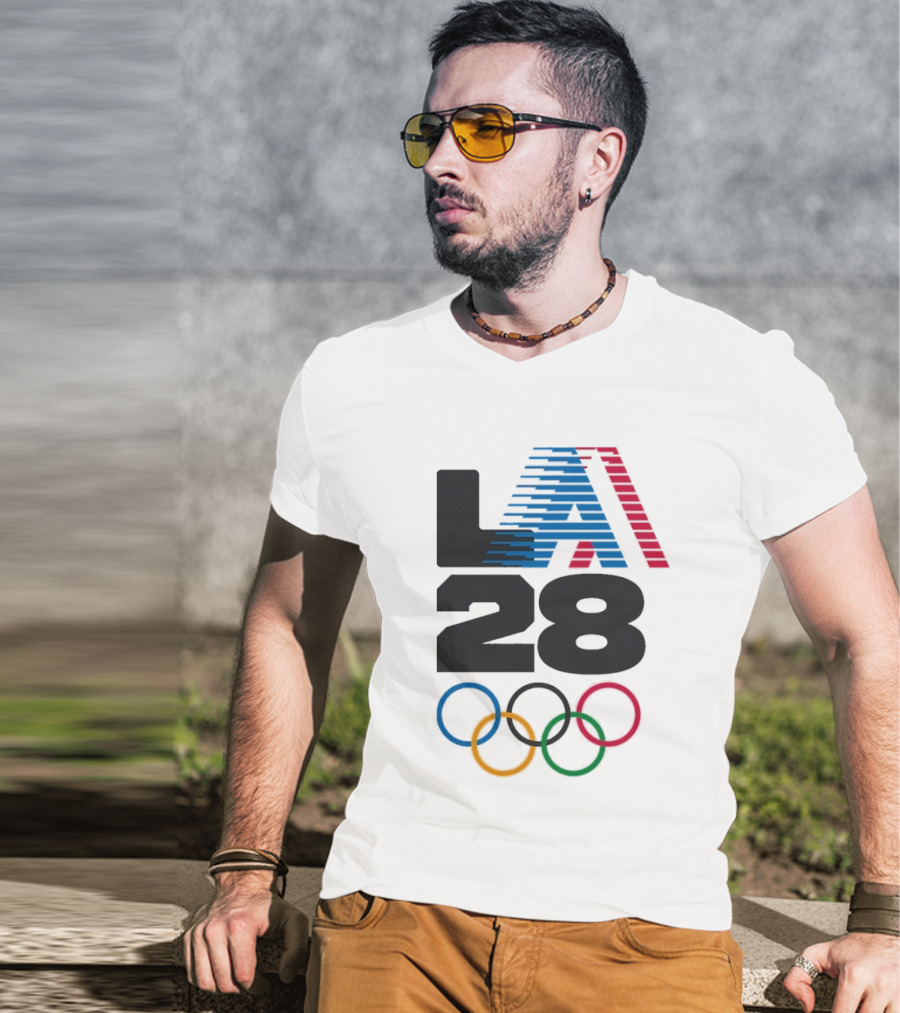 "LA 2028 Summer Olympics Retro Style With Olympic Rings" T-Shirt