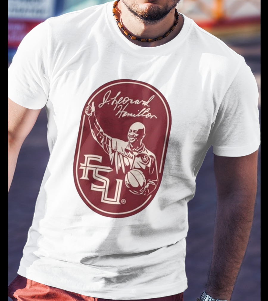 Leonard Hamilton FSU Basketball Coach With Ball And Signature T-Shirt
