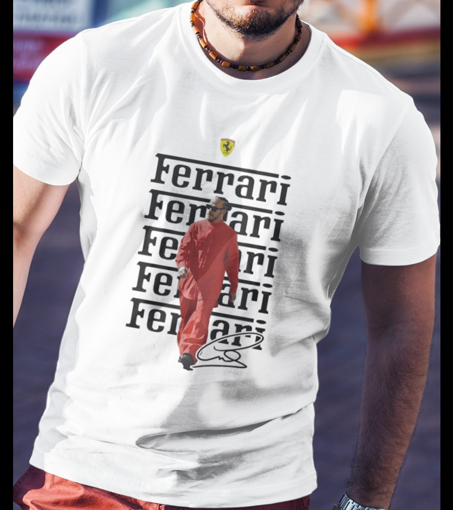 Ferrari 2025 Signature Lewis Hamilton Red Racing Suit T-Shirt