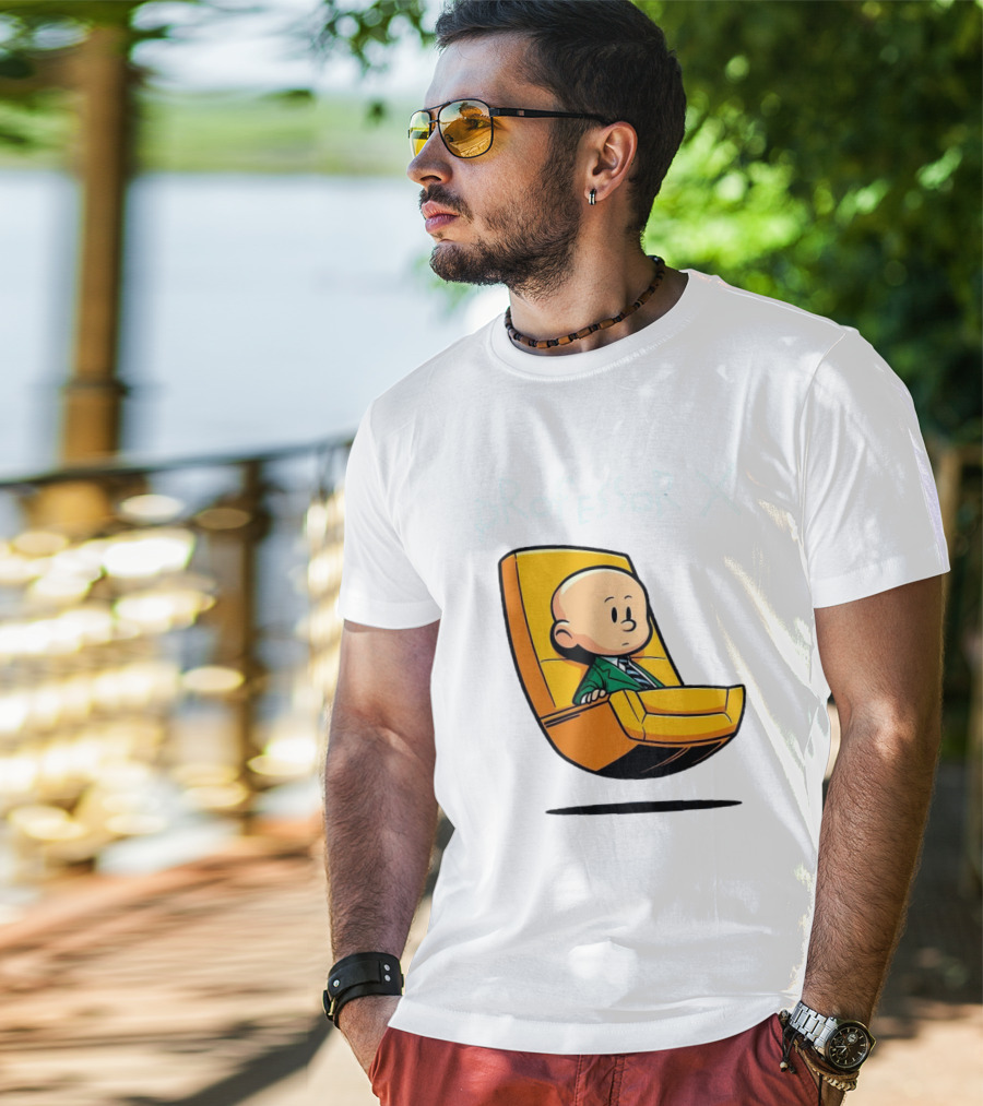 Professor X Cartoon Style In Yellow Chair T-Shirt