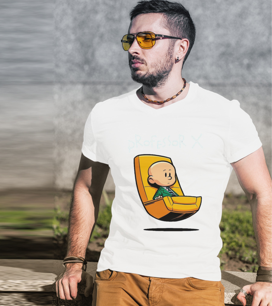 Professor X Cartoon Style In Yellow Chair T-Shirt