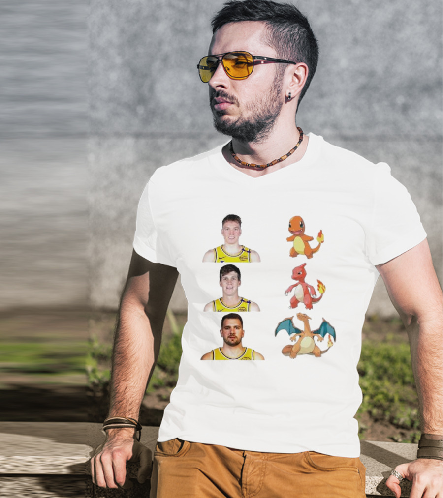 Lakers Evolution Dalton Knecht Charmander Austin Reaves Charmeleon Luka Doncic Charizard T-Shirt