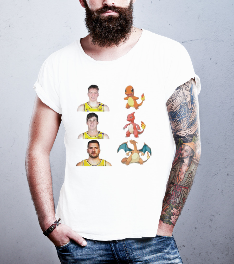 Lakers Evolution Dalton Knecht Charmander Austin Reaves Charmeleon Luka Doncic Charizard T-Shirt