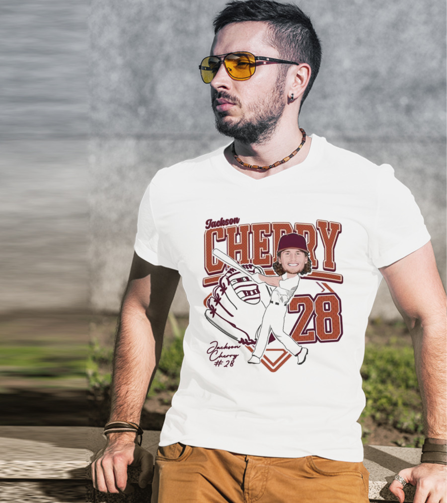 Cherry Baseball Jackson #28 Player Portrait 2025 T-Shirt