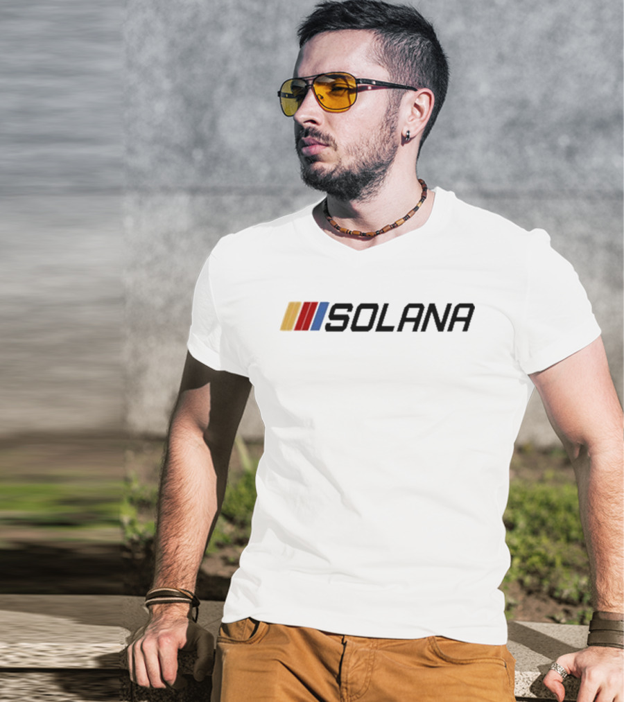 Jakey Wearing Solana Community Art Yellow Red Blue Bars T-Shirt
