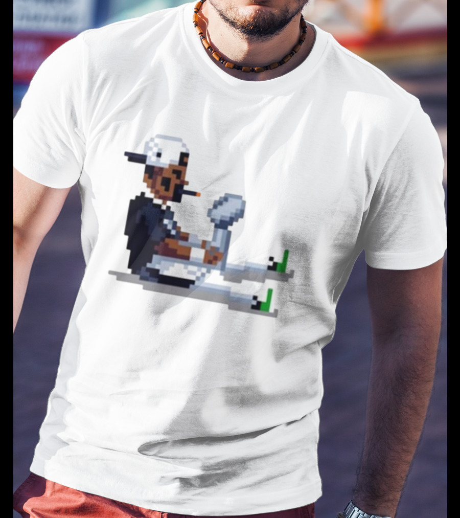 Jalen Hurts Philadelphia Eagles Champs 2025 Pixel Pigskin Player Holding Trophy T-Shirt