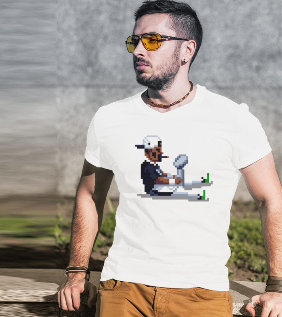 Jalen Hurts Philadelphia Eagles Champs 2025 Pixel Pigskin Player Holding Trophy T-Shirt
