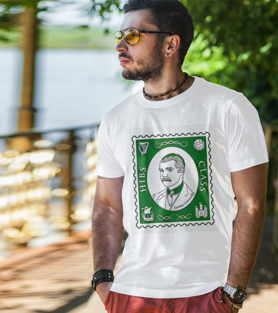 James Connolly Hibs Class Stamp With Harp, Ball, Ship, Castle Symbols T-Shirt