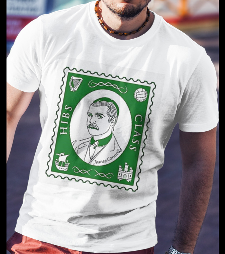 James Connolly Hibs Class Stamp With Harp, Ball, Ship, Castle Symbols T-Shirt