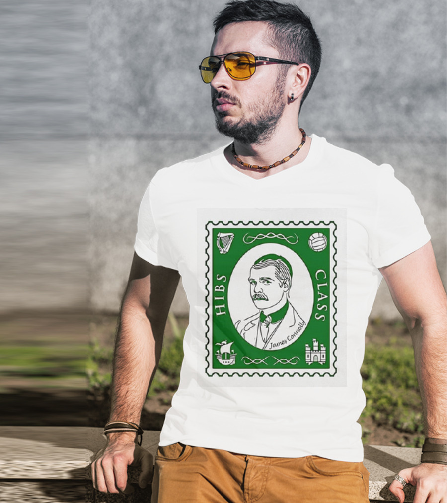 James Connolly Hibs Class Stamp With Harp, Ball, Ship, Castle Symbols T-Shirt