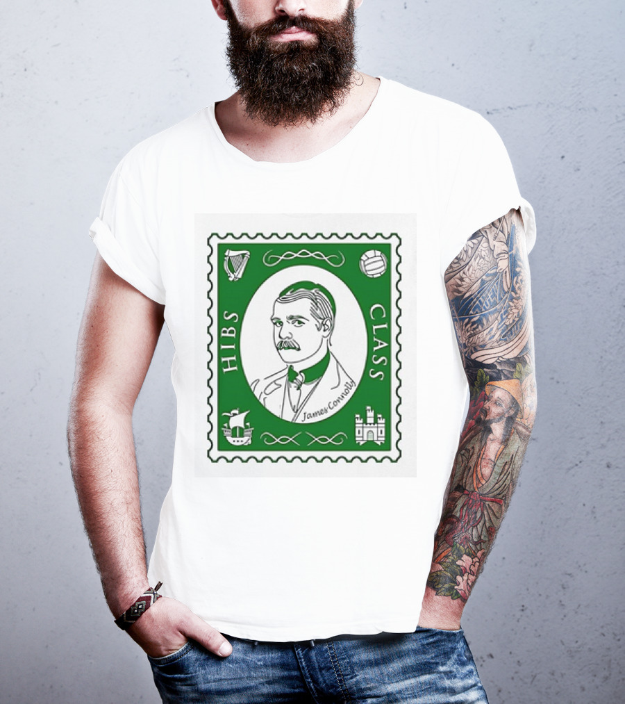 James Connolly Hibs Class Stamp With Harp, Ball, Ship, Castle Symbols T-Shirt