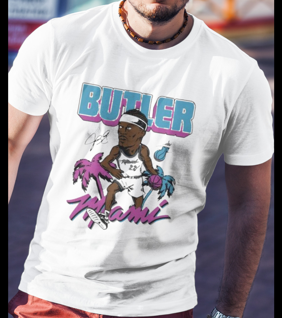 Butler Miami Basketball Caricature With Palm Trees And Flaming Ball T-Shirt