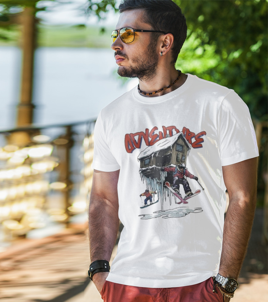Adventure Jimmy's One Last Run Skiing Cabin Snowboarding T-Shirt